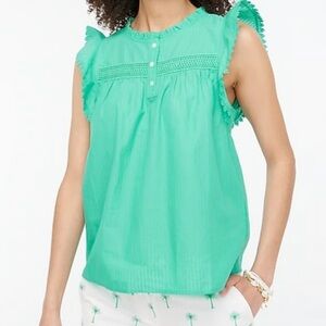 J Crew Size Medium Teal Ruffle Sleeve Top NWT